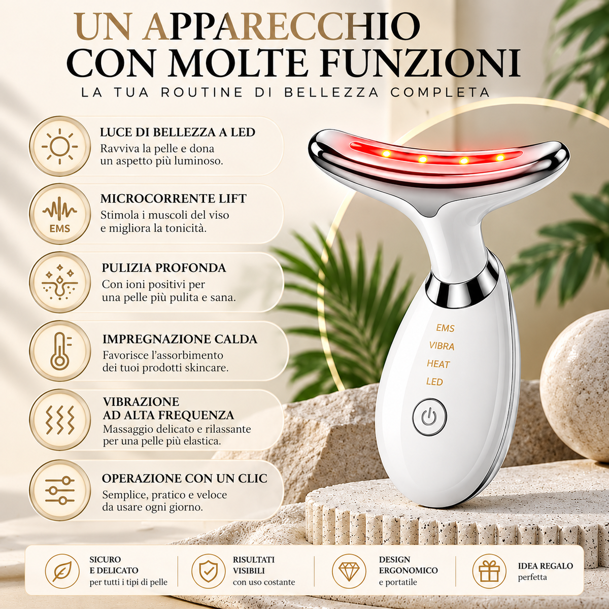 LumiLift™ – Massaggiatore Viso e Collo EMS con LED 7 Colori