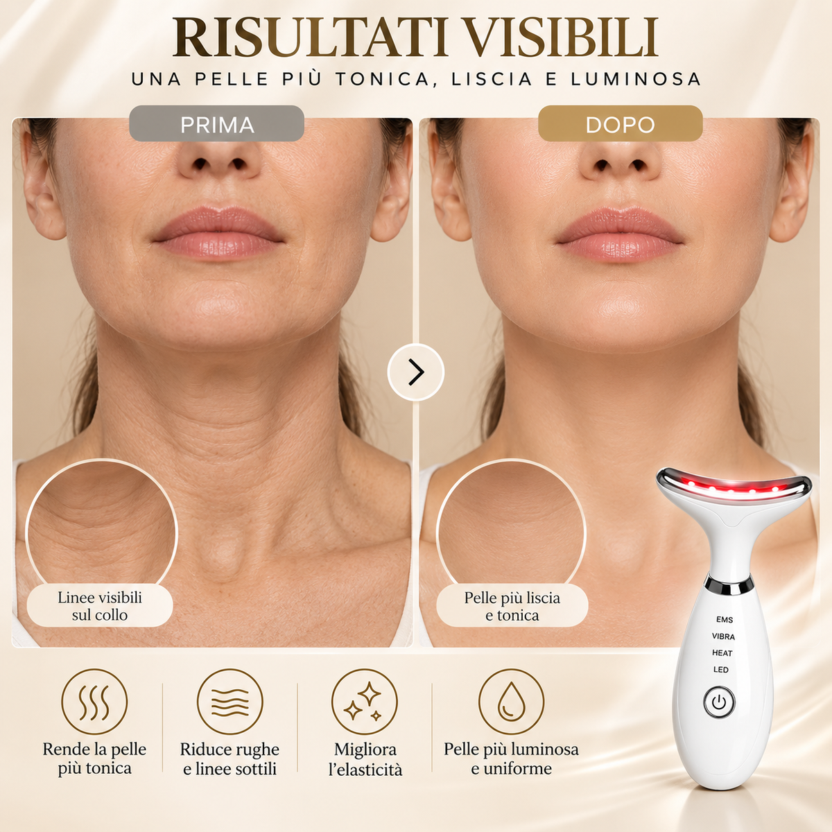 LumiLift™ – Massaggiatore Viso e Collo EMS con LED 7 Colori